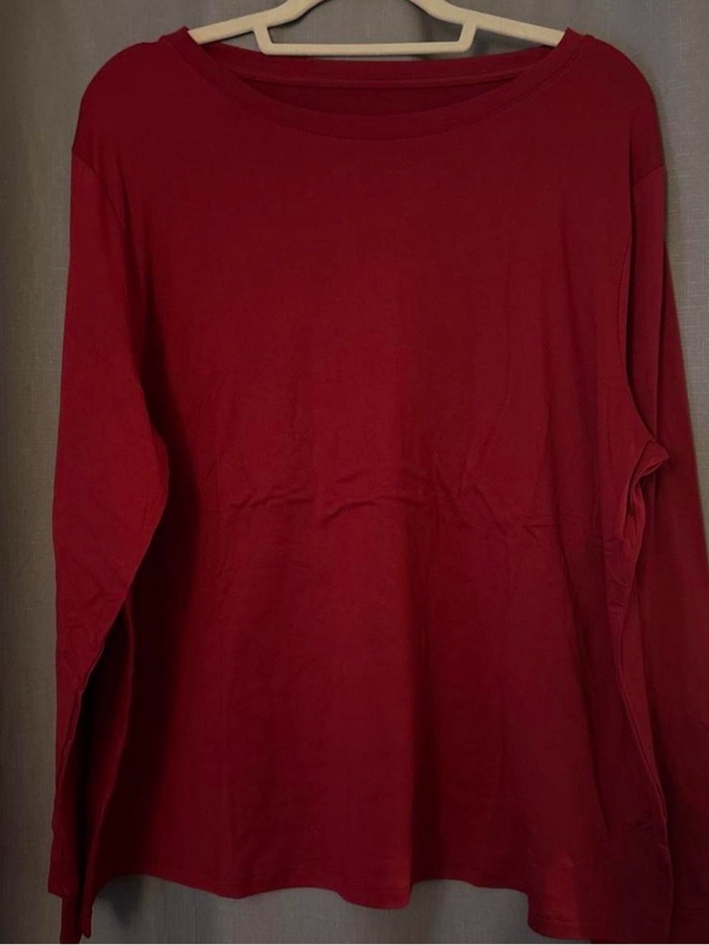 AnyBody Crew Neck Long Sleeve Tee - Deep Red